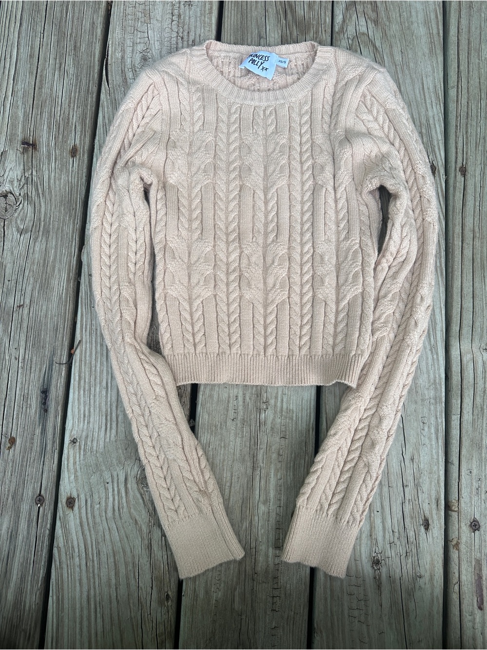 Princess Polly Tan/ Beige cable knit pullover sweater,  Size XS/S